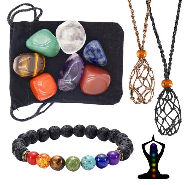 Ensemble collier et boucles d'oreilles, 11 pièces, énergie de guérison naturelle, collection spirituelle, 7 chakras, cadeau de yoga avec bracelet, méditation, pierre de cristaux à faire soi-même