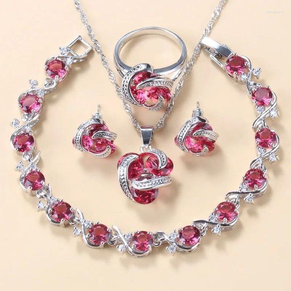 Ensemble de boucles d'oreilles et collier pour femmes, 12 couleurs, accessoires de mariage, cristal rouge Rose, ensembles de bracelets et de bagues pour femmes