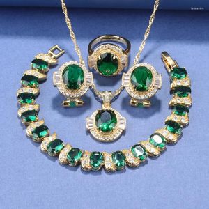 Ketting oorbellen zet 12-kleuren groene kubieke zirkonia clip en modekostuums Italiaans goud verguld voor vrouwen open ring