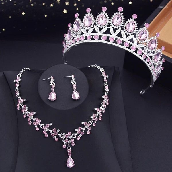 Collier Boucles d'oreilles fixer 15 couleurs Bridal pour femmes Tiaras de mariage Tiaras Bride bijoux Costume Accessoire