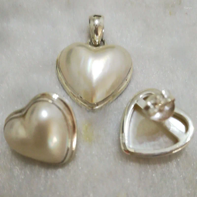 Collana di orecchini set 16-20mm naturale a forma di cuore bianco perla Mabe argento sterling 925 gioielli con orecchini pendenti