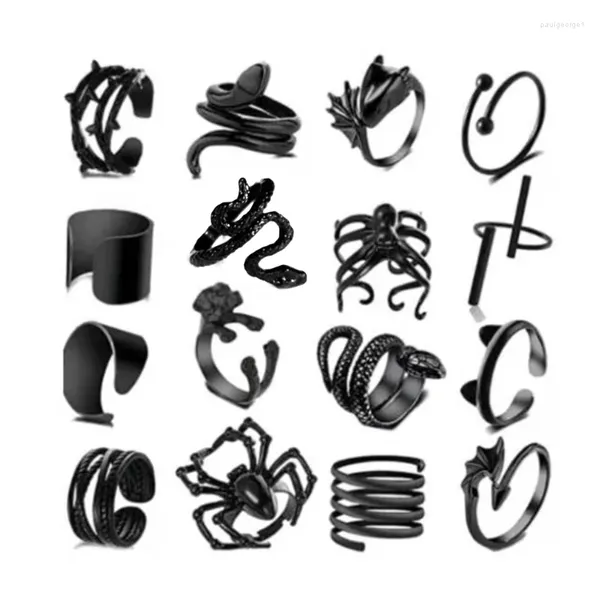 Collier boucles d'oreilles ensemble 16 anneaux communs pour femmes ensembles empilables rétro Vintage doigt