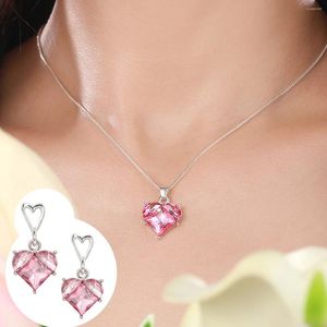 Ensemble de boucles d'oreilles et collier en forme de cœur rose pour femmes et filles, 17KM, couleur argent, accessoires de bijoux romantiques Y2K