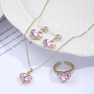 Ensemble de boucles d'oreilles et collier 17KM Y2K, boucles d'oreilles en forme de cœur rose pour femmes et filles, pendentif d'amour étincelant, bijoux tendance, accessoires cadeaux