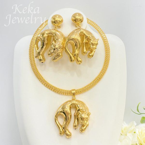 Conjunto de collar y pendientes para mujer, joyería chapada en oro de 18 quilates, colgante de leopardo de lujo, accesorios de fiesta africana de boda de gran tamaño de Dubái