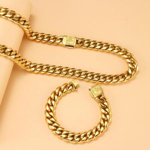 Collier Boucles D'oreilles Ensemble 18K Hip Hop Cubain Lien Chaîne Bracelets Colliers Pour Hommes En Acier Inoxydable Plaqué Or Mode Mâle Bijoux Petit Ami