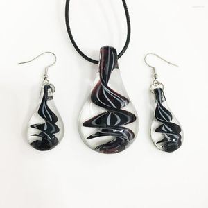 Collier boucles d'oreilles ensemble 1 ensemble gouttelettes d'eau coloré glaçure verre Murano noir pendentif bijoux tourbillon motif rubans Style chinois