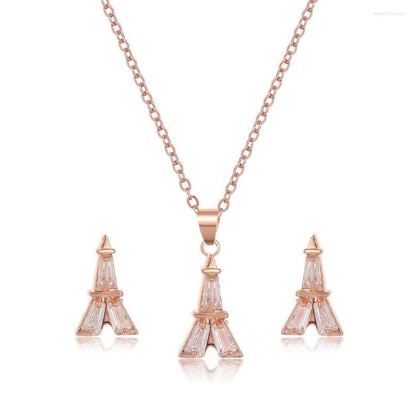 Collar Pendientes Set 2 colores Moda OL Estilo Cristal Para Mujeres Torre Eiffel Regalos de joyería Novia JX3030