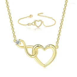 Ensemble de collier et boucles d'oreilles 2 en 1, cœur d'amour illimité 3A CZ Zircon plaqué or, bracelet à breloques, cadeaux de noël pour femmes