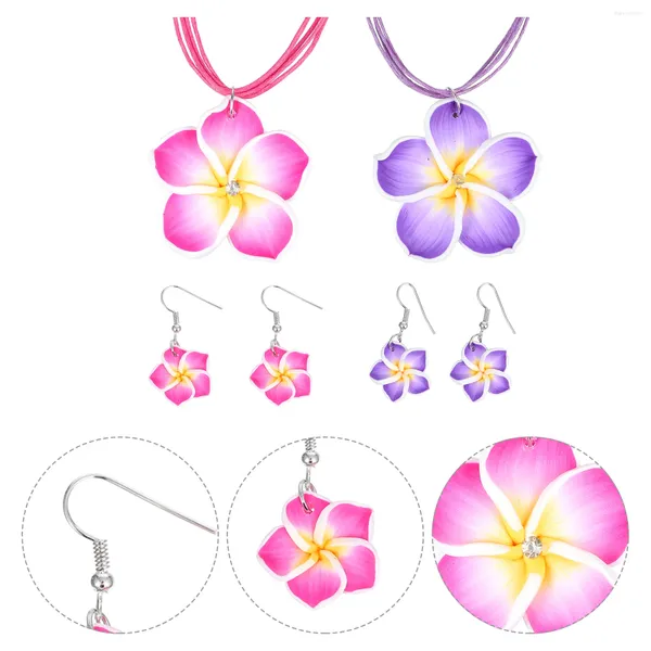 Collier boucles d'oreilles ensemble 2 ensembles argile accessoires hawaïens Banquet Floral femmes Eardrop polymère fleur