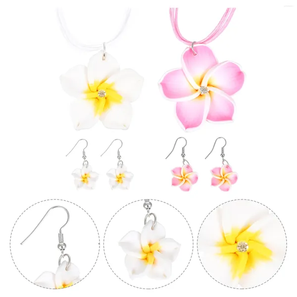 Ensemble de collier et boucles d'oreilles, 2 ensembles de pinces à fleurs, accessoires hawaïens, Banquet, plage, argile polymère, Plumeria