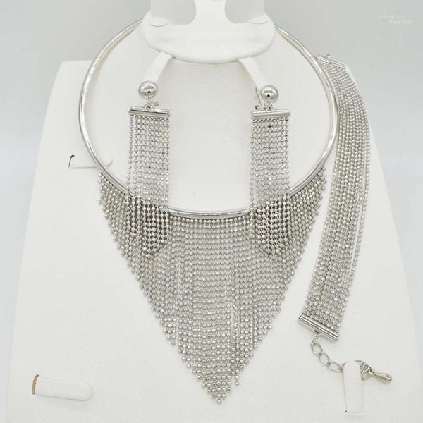 Ensemble collier et boucles d'oreilles, couleur or blanc de dubaï, ligne élégante, Costume en cristal, Design de perles africaines nigérianes, 2022