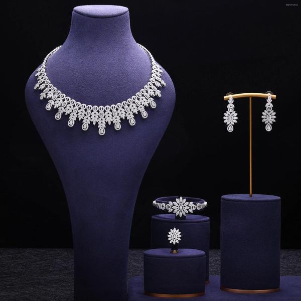 Conjunto de collar y pendientes 2023, joyería de circonia nupcial de 4 piezas para fiestas de mujeres, Dubai, Nigeria, chapado en platino, cristal CZ, boda