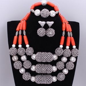 Collier boucles d'oreilles ensemble 2023 bijoux nigérians classiques perles orange et corail naturel afrique dubaï mariage