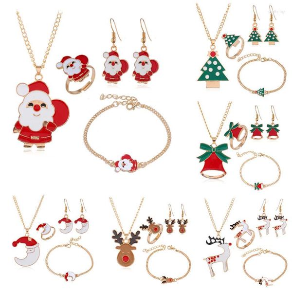 Collier boucles d'oreilles ensemble 2023 série de noël transfrontalière quatre ensembles de Bracelet anneau père noël Elk cloche cadeau ornements