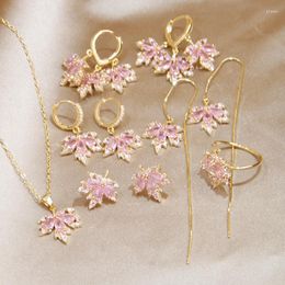 Halskette Ohrringe Set 2023 Nette Rosa Kristall Stud Für Frauen Mode Marke Schmuck Einstellbare Ringe Kette Halsketten