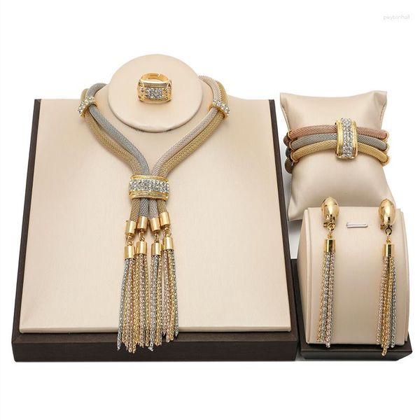 Conjunto de collar y pendientes para mujer africana, joyería nupcial de boda nigeriana colorida, oro de Dubái, moda, disfraz, 2023