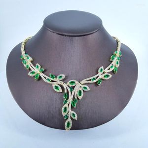 Collier Boucles d'oreilles Set 2023 Fashion Retro Green Plant Flower CZ Zircon Golden Wedden Bridel Party Banquet Robe Bijoux