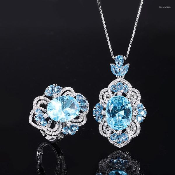 Collier boucles d'oreilles ensemble 2023 mode topaze pierre précieuse fleur forme pendentif correspondant anneaux femmes haute qualité bijoux mariage anniversaire cadeau