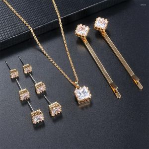 Ketting oorbellen set 2023 mode vrouwen kristal vintage piercing gouden haarclip sexy esthetische Bijoux femme