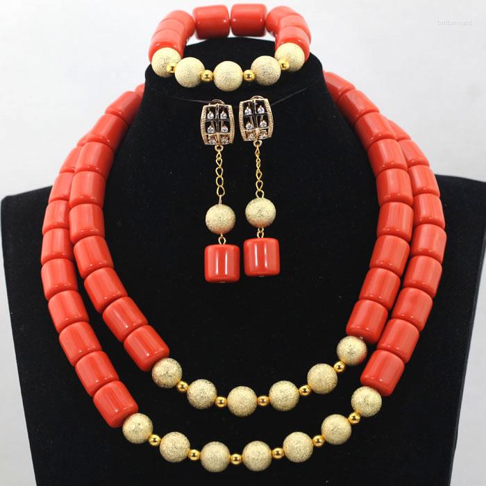 Ketting Oorbellen Set 2023 Nieuwste Accessoire Afrikaanse Kunstmatige Koraal Kralen Nigeriaanse Bruiloft Bruids/Bruidsmeisje Sieraden Gratis Schip ALJ797