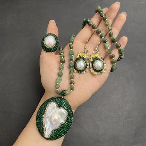 Ketting Oorbellen Set 2023 Natuurlijke Onregelmatige Barokke Parel Water Diamant Gegalvaniseerde Groene Chinese Vintage Sieraden