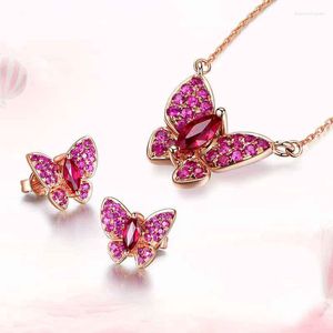 Ketting oorbellen set 2023 gepersonaliseerde ruby vlinder hanger pendant