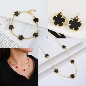 Necklace Earrings Set 2023 Selling 10 Color Five-Leaf Flower Bracelet Classic Temperament Women's Jewelry Suitable For Daily Party