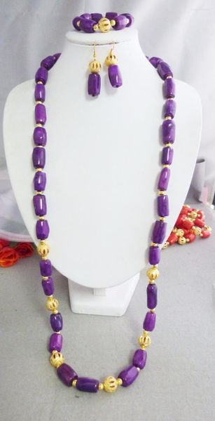 Juego de aretes de collar 2023--¡En venta! ¡Conjunto de joyería de pipa de coral púrpura! (40 pulgadas)