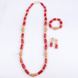 Ketting oorbellen set 2023 zomer 40 inch nigeria bruid lange armbandpak Afrikaanse bruiloft koraal sieraden originele kralen