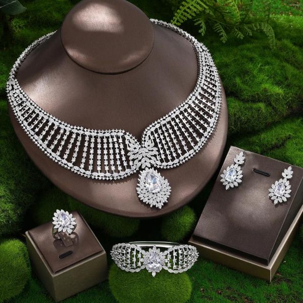 Conjunto de collar y pendientes 2023, turquesa, circonita cúbica de 4 piezas, joyería africana, cristal de circonita, novia de Dubái