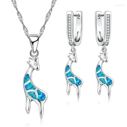 Pendientes del collar Conjunto de ópalo de imitación de moda con lindas joyas de joyas de jirafa de animales para mujeres Boda de regalo