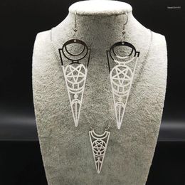 Collier boucles d'oreilles ensemble 2024 mode sorcière pentagramme en acier inoxydable ensembles femmes couleur argent bijoux Conjuntos De Joyas S422S02S07