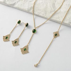 Ensemble collier et boucles d'oreilles en acier inoxydable, accessoires de vente à la mode, bijoux de mariage pour femmes, émeraude, cadeau de vacances, février 2024