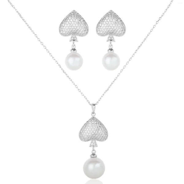 Ensemble de boucles d'oreilles et collier en cristal en forme de cœur, bijoux de mariage, perle naturelle, goutte d'eau, accessoires élégants pour femmes, 2024