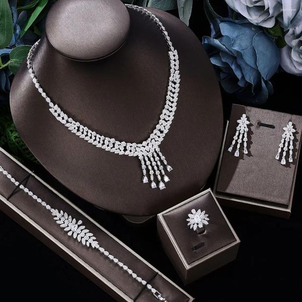 Ensemble collier et boucles d'oreilles en zircone cubique de dubaï, 4 pièces, goutte d'eau, grande fête de mariée, bijoux de luxe, 2024