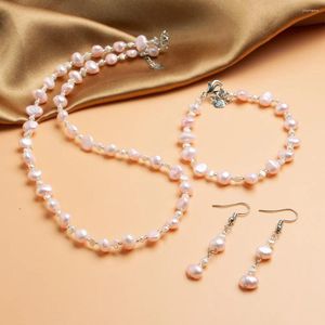 Conjunto de collar y pendientes para mujer, gargantilla hecha a mano con perlas de agua dulce, joyería femenina, ABG088, 2024
