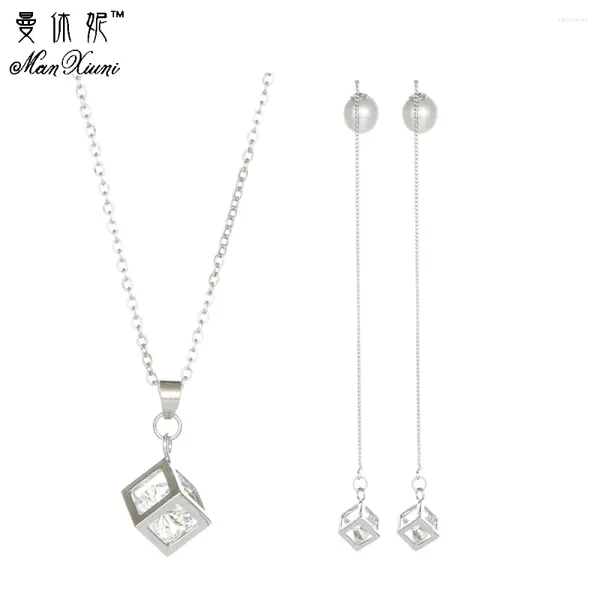 Ensemble de boucles d'oreilles et collier pour femmes, en or blanc, cristal et perle, tendance, bijoux simulés en Zircon cubique, 2024