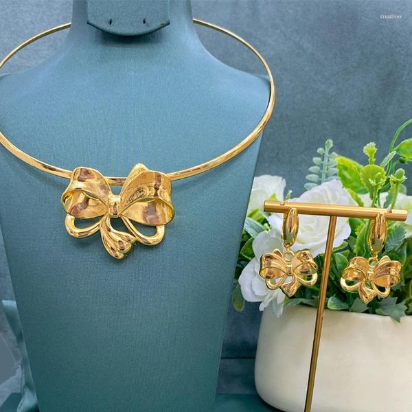 Conjunto de collar y pendientes con colgante de gota de 24k, joyería africana para mujer, cobre chapado en oro, accesorios de moda grandes para boda
