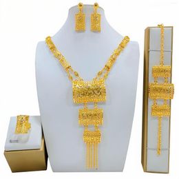 Collier boucles d'oreilles ensemble 24K Dubai mariée Bracelet boucle d'oreille bague bijoux pour femmes DD10244