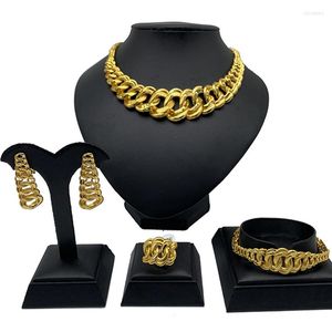 Ketting oorbellen set 24k gouden kleur dubai voor vrouwen bruids Afrikaanse bruiloft ornament geschenken ol armbandring