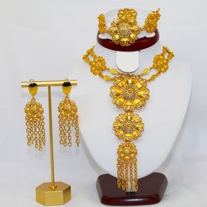 Collier Boucles D'oreilles Ensemble 24k Or Coloré Grand Floral De Luxe Dubaï Bijoux Femmes Africain Habesha Bracelet Boucle D'oreille Anneau De Mariage Cadeau