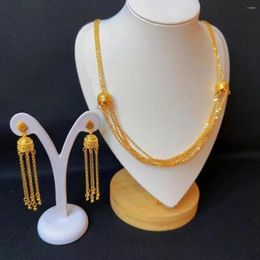 Conjunto de collar y aretes chapados en oro de 24 quilates de dos piezas y aretes para mujer DD30288