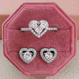 Collier boucles d'oreilles ensemble 2 pièces Pack couleur argent mariée fiançailles mariage coeur forme mariée bijoux anneau pour les mariées J7065