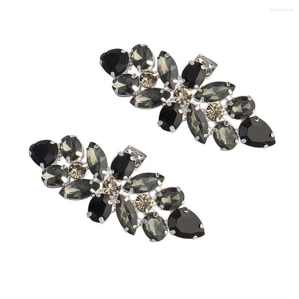 Collier Boucles D'oreilles Ensemble 2PCS Strass Chaussure Boucle Clip Noir Blanc Bicolore Accessoires Verre Pour Talons Hauts Chaussures En Cuir Sandales