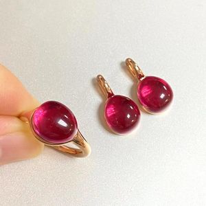 Collier boucles d'oreilles ensemble 2 pièces/ensemble Bijoux 12X10mm anneau et goutte d'eau cristal améthyste rouge Bijoux