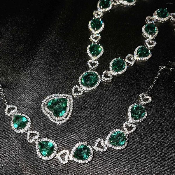 Collier et boucles d'oreilles ensemble 2 pièces/ensemble Titanic coeur de l'océan colliers pour femmes amour cristal vert Zircon Bracelets femme fête de mariage