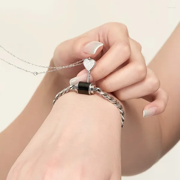 Ensemble de 2 colliers et boucles d'oreilles en acier inoxydable, pendentif clé en forme de cœur, serrure, bracelet à breloques, bijoux de Couple uniques, cadeau de saint valentin