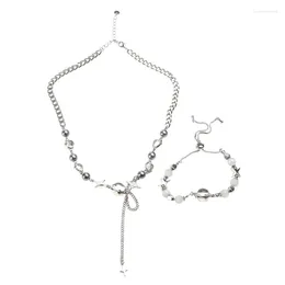 Conjunto de collar y pendientes, pulsera de clavícula llamativa de piedra lunar de estrella, joyería para mujer, 2 uds.