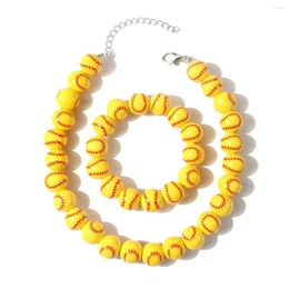 Ensemble collier et boucles d'oreilles pour femmes, 2 pièces, sport de rue, Baseball, mode, Bracelet jaune, bois, bijoux Vintage, Halloween